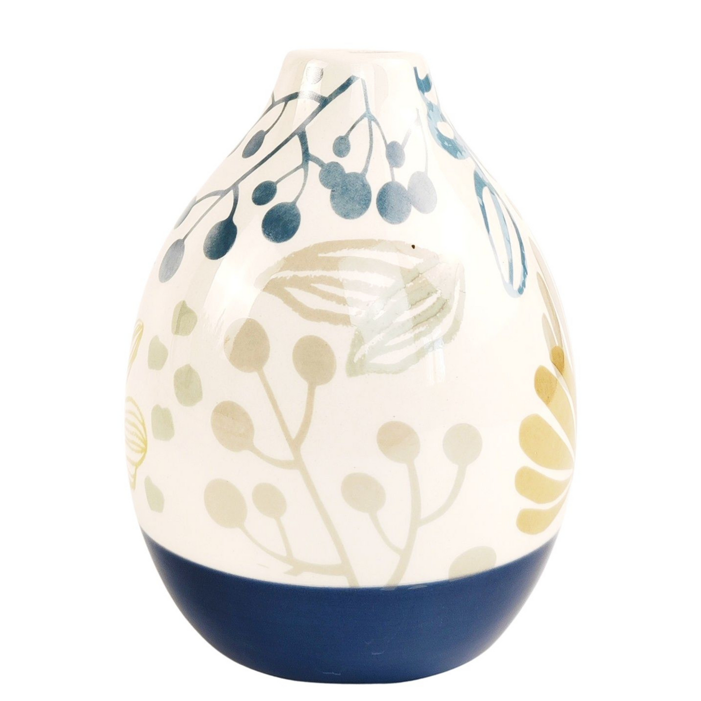 Summer Solstice Ceramic Vase – 13 cm tall, made from glossy blue and green ceramic. A compact, elegant vase ideal for displaying flowers or as a stylish standalone piece on shelves, desks, or coffee tables.