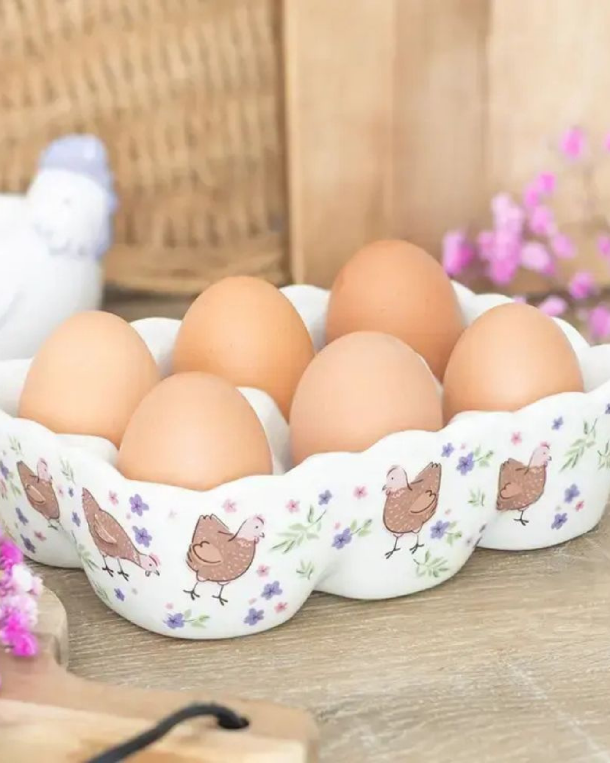 Hen Print Ceramic Egg Holder