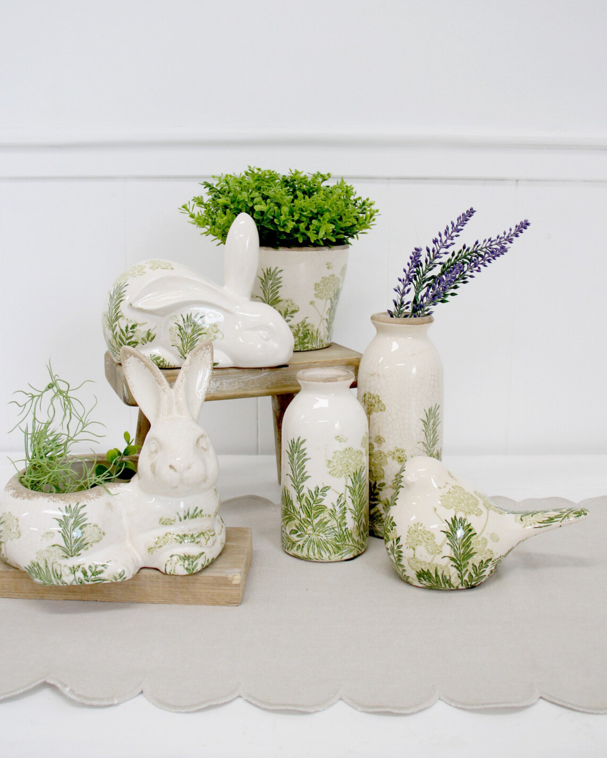 Botanical Green Ceramic Bird