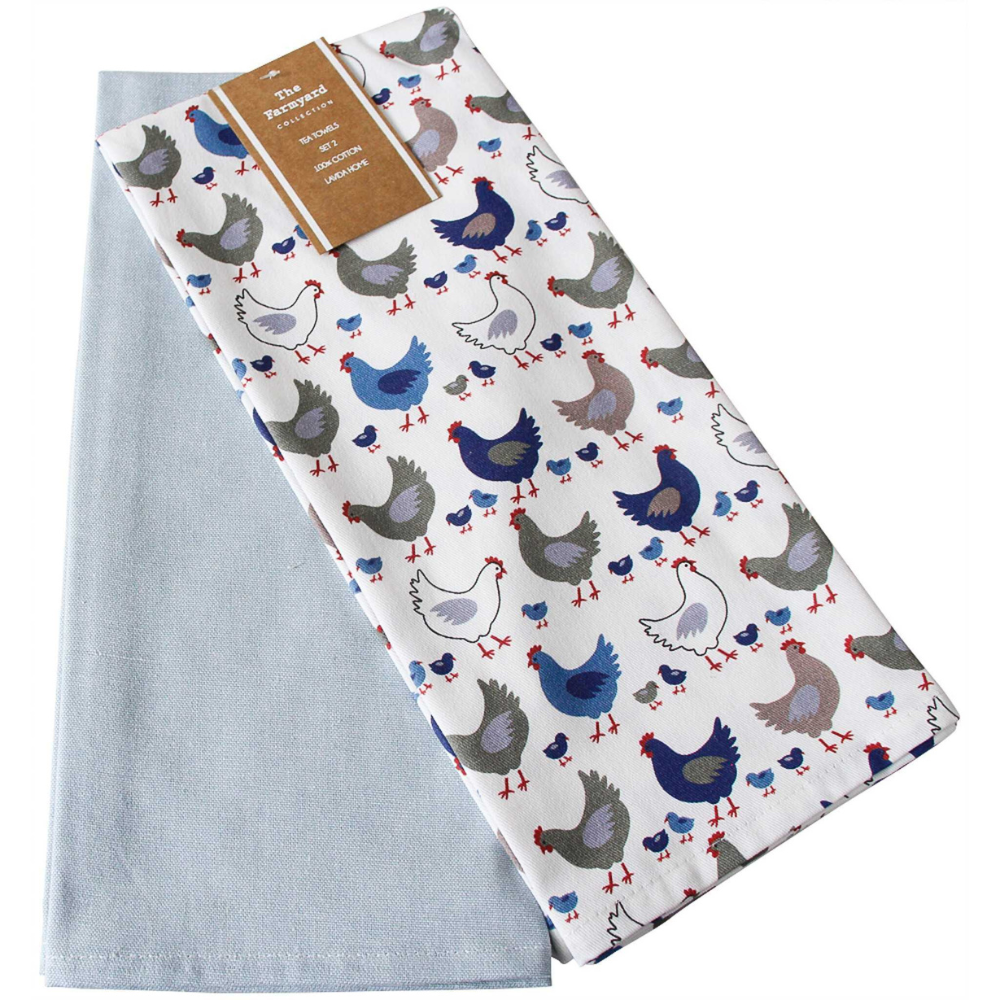  towel with chicken pattern and  light blue tea towel set