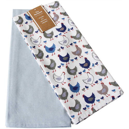  towel with chicken pattern and  light blue tea towel set