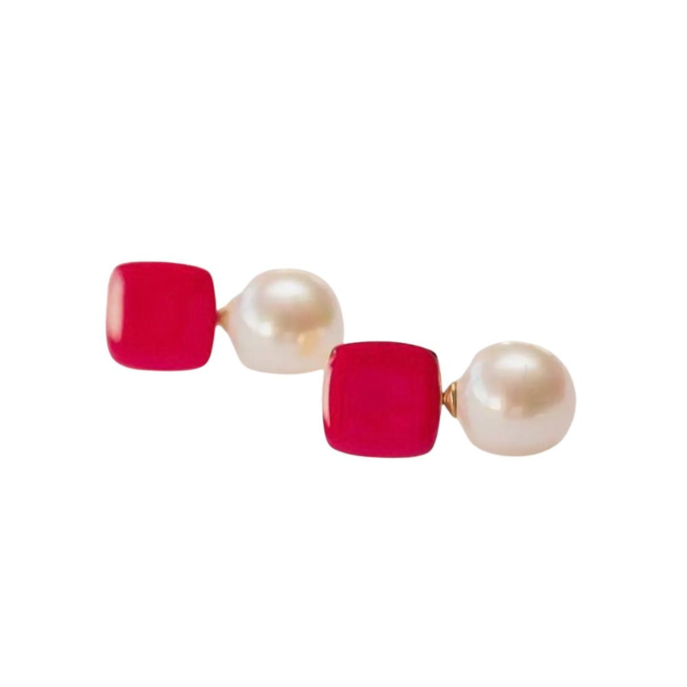 Hot pink and pearl earrings