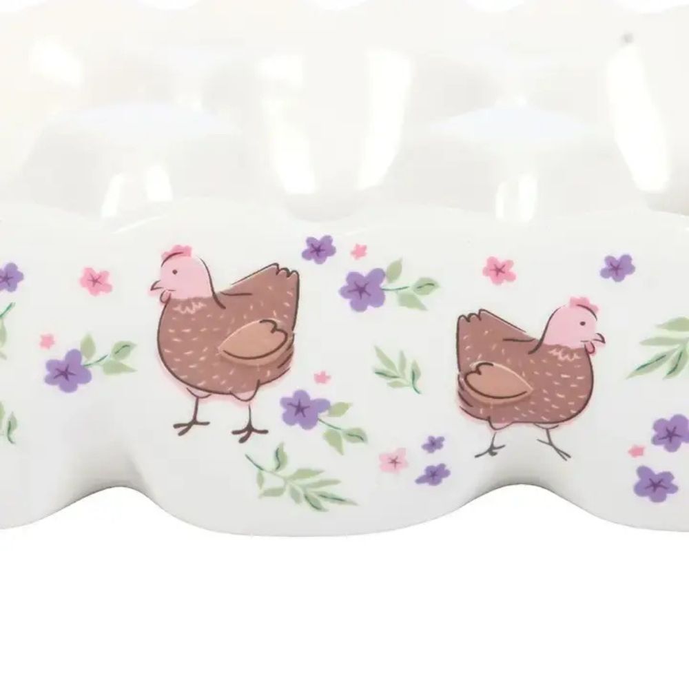 Ceramic egg holder  with chicken and floral design 