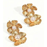 Layla Double Gold Flower Dangle Stud Earring