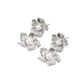 Layla Double Silver Flower Dangle Stud Earring