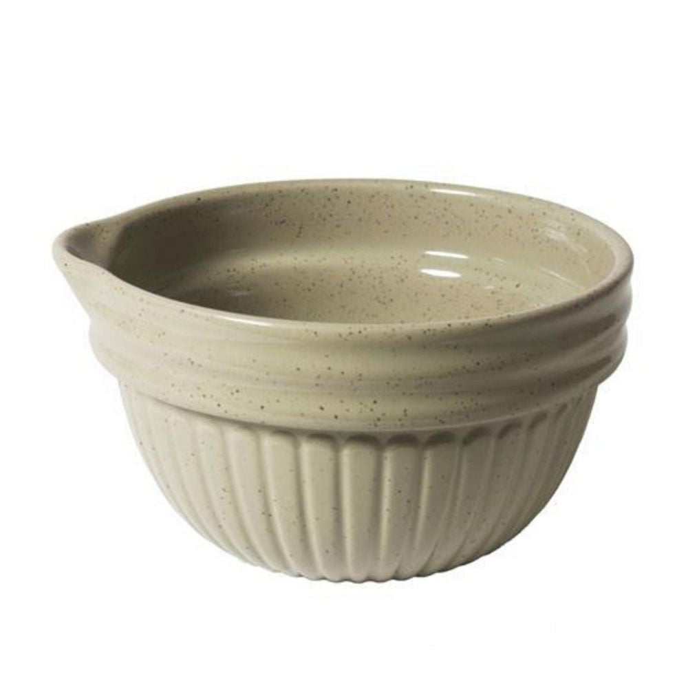 Green ceramic bowl with ribbed texture 