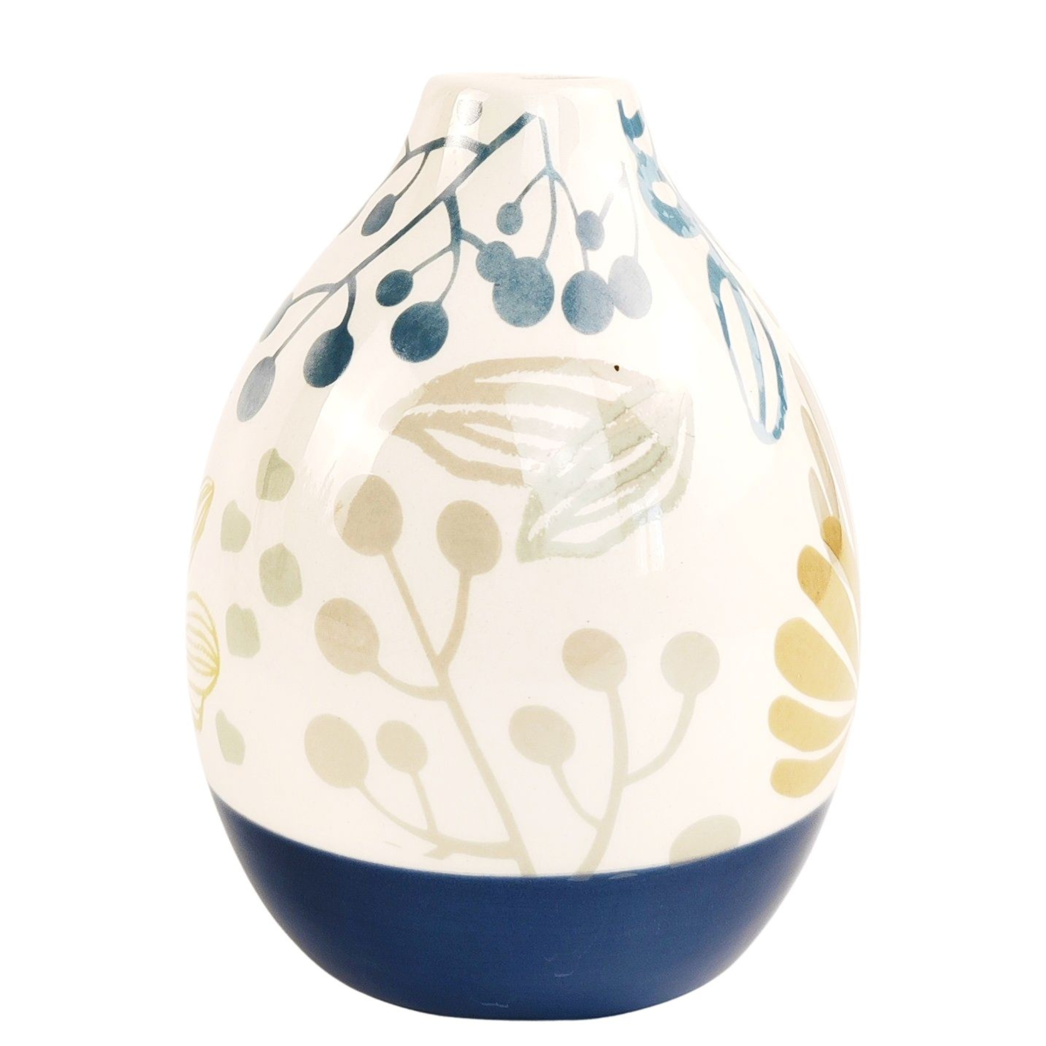 Summer Solstice Ceramic Vase – 13 cm tall, made from glossy blue and green ceramic. A compact, elegant vase ideal for displaying flowers or as a stylish standalone piece on shelves, desks, or coffee tables.