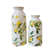 Two ceramic vases with lemon and leaf pattern 
