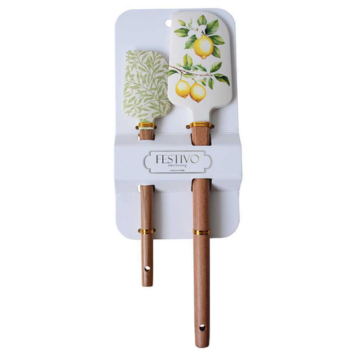 Two spatulas with wooden handles lemon